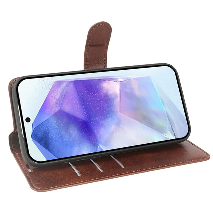 For Samsung Galaxy A36 5G Case Stand Wallet Calf Texture PU Leather Flip Phone Cover - Brown - 2