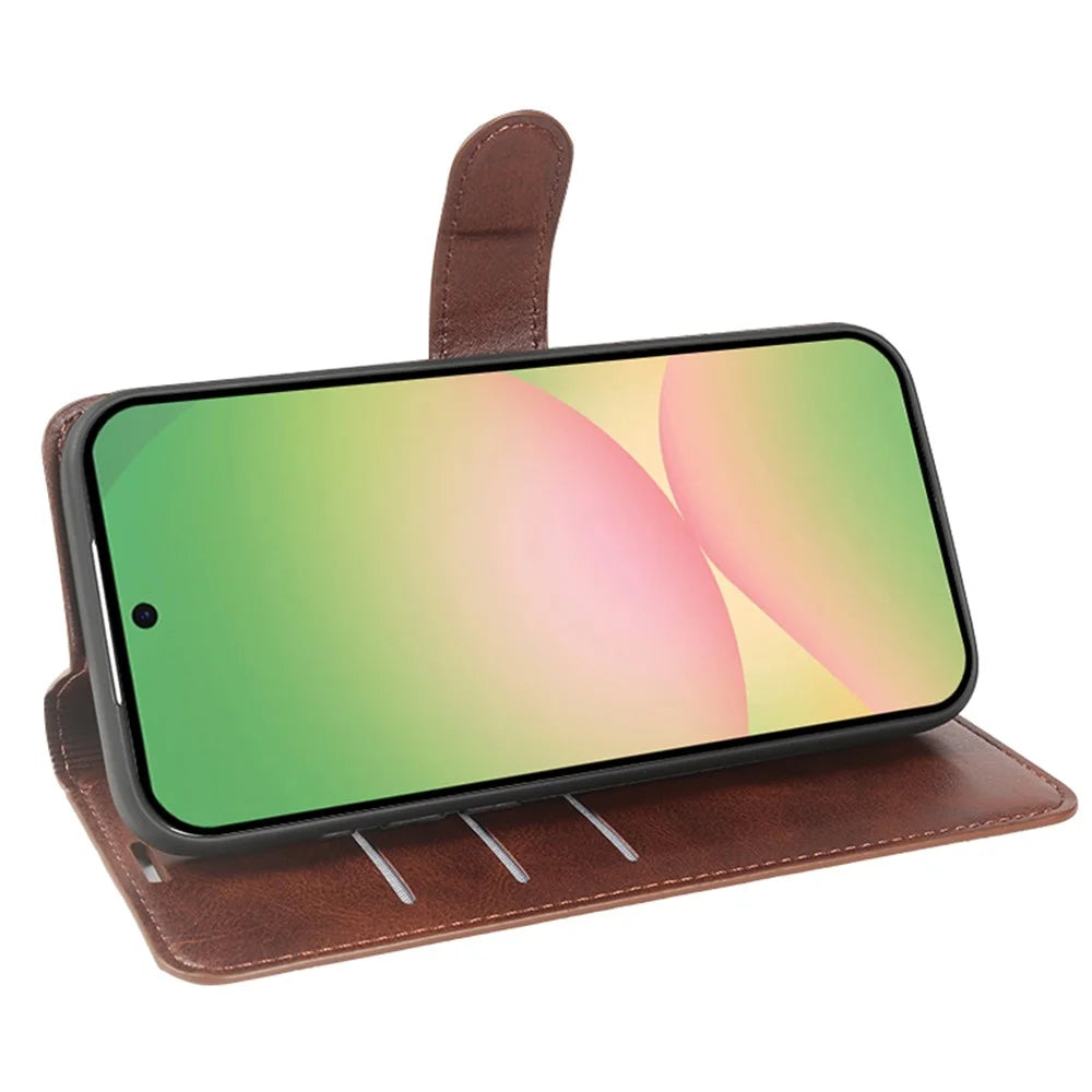 For Samsung Galaxy A57 5G Case Stand Wallet Calf Texture PU Leather Flip Phone Cover - Brown - 2