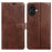 For iPhone 16 Case Stand Wallet Calf Texture PU Leather Flip Phone Cover - Brown - 1
