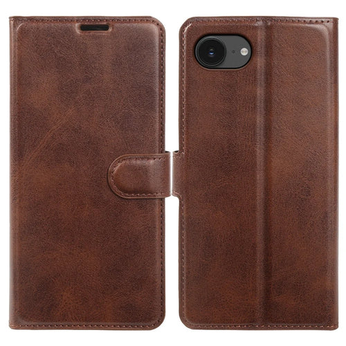 For iPhone 17e  /  16e Case Stand Wallet Calf Texture PU Leather Flip Phone Cover - Brown - 1