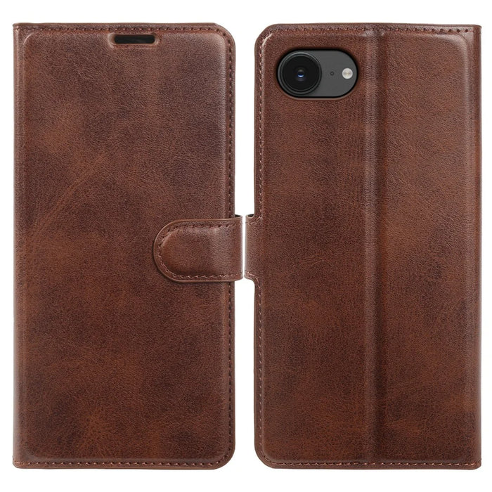 For iPhone 17e  /  16e Case Stand Wallet Calf Texture PU Leather Flip Phone Cover - Brown - 1