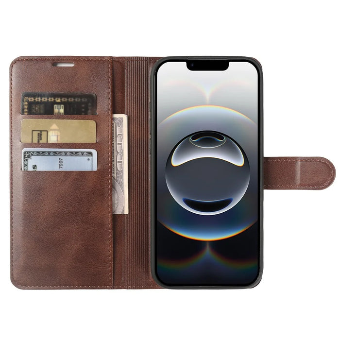 For iPhone 17e  /  16e Case Stand Wallet Calf Texture PU Leather Flip Phone Cover - Brown - 3