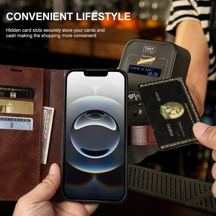 For iPhone 17e  /  16e Case Stand Wallet Calf Texture PU Leather Flip Phone Cover - Brown - 5