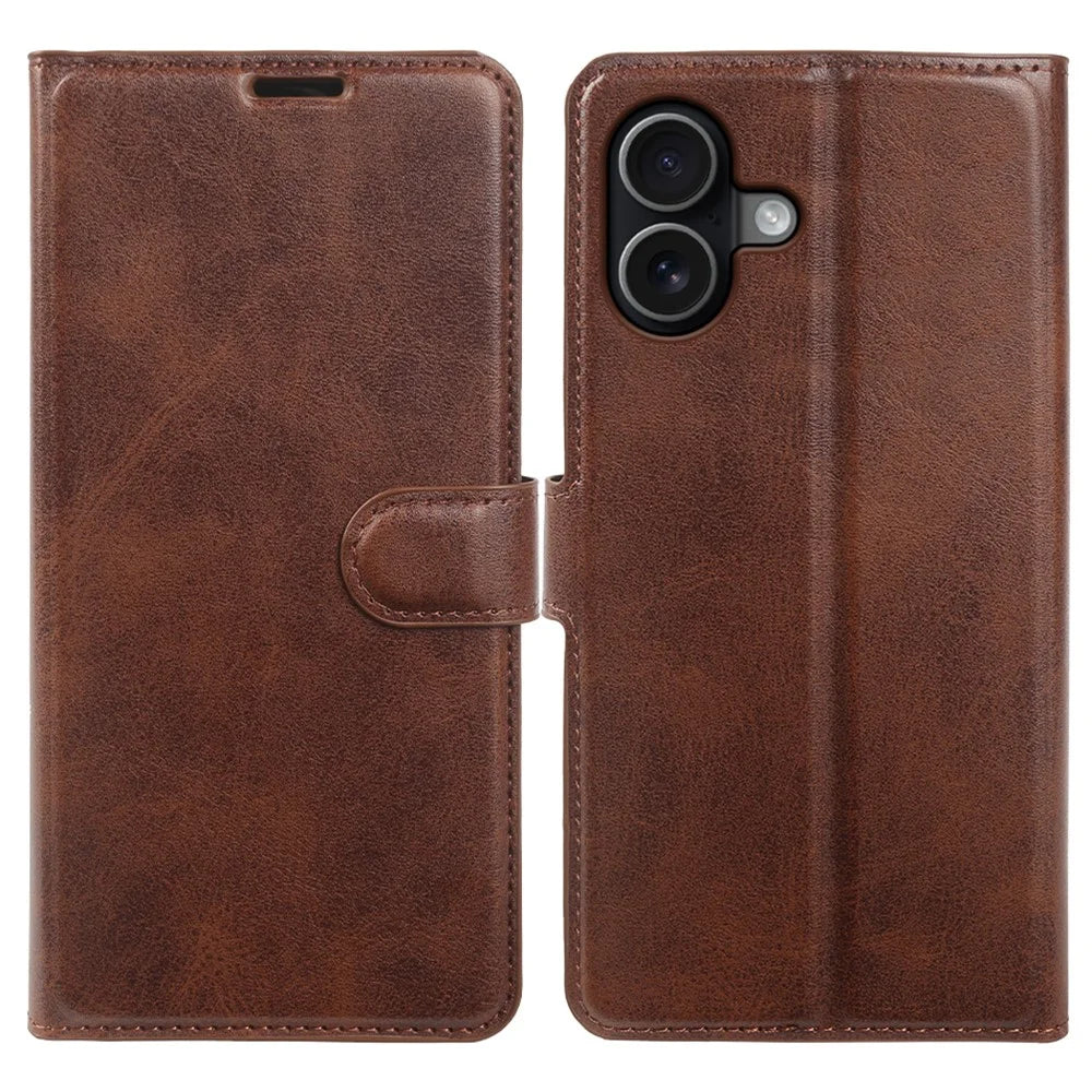 For iPhone 17 Case Stand Wallet Calf Texture PU Leather Flip Phone Cover - Brown - 1