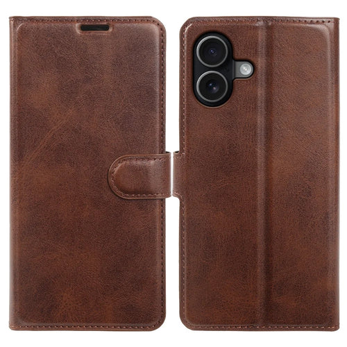 For iPhone 17 Case Stand Wallet Calf Texture PU Leather Flip Phone Cover - Brown - 1