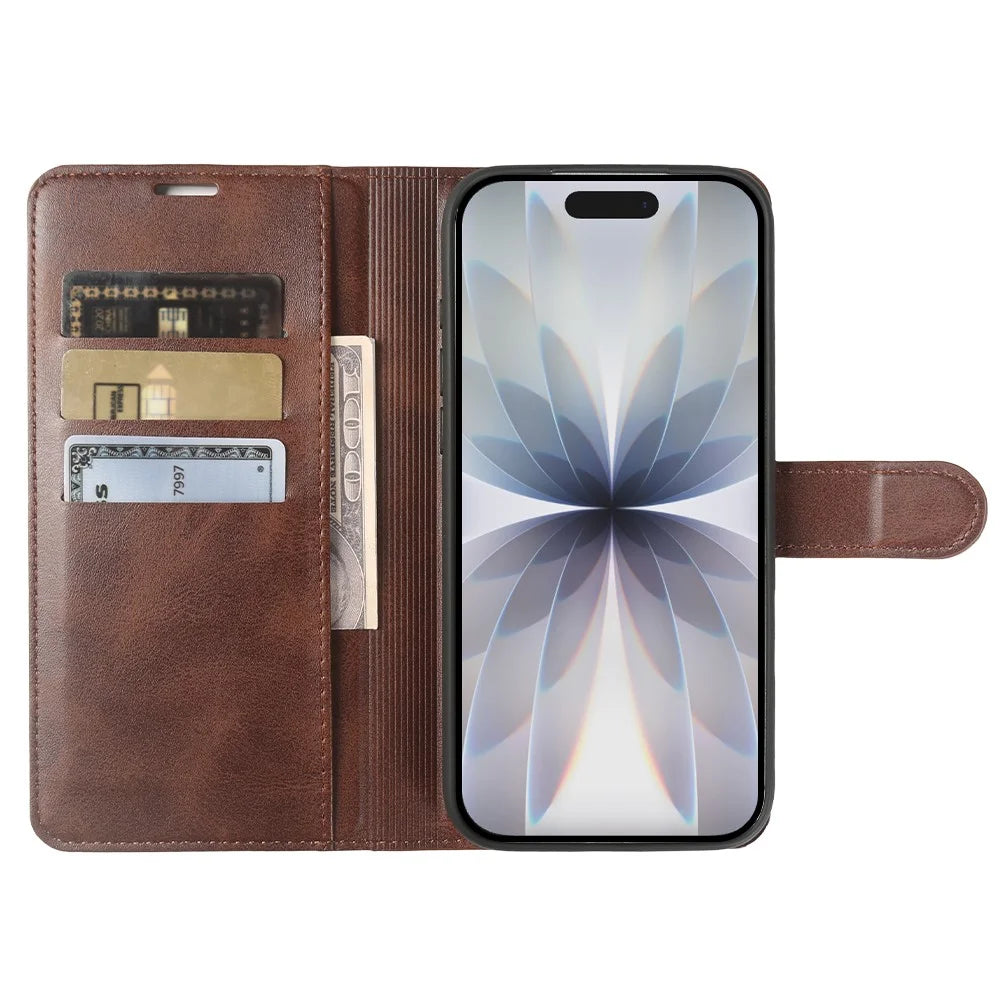 For iPhone 17 Case Stand Wallet Calf Texture PU Leather Flip Phone Cover - Brown - 3