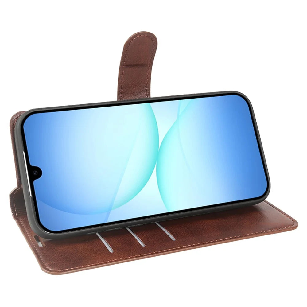For Samsung Galaxy A18 5G / A18 4G / A17 5G / A17 4G Case Stand Wallet Calf Texture PU Leather Flip Phone Cover - Brown - 2