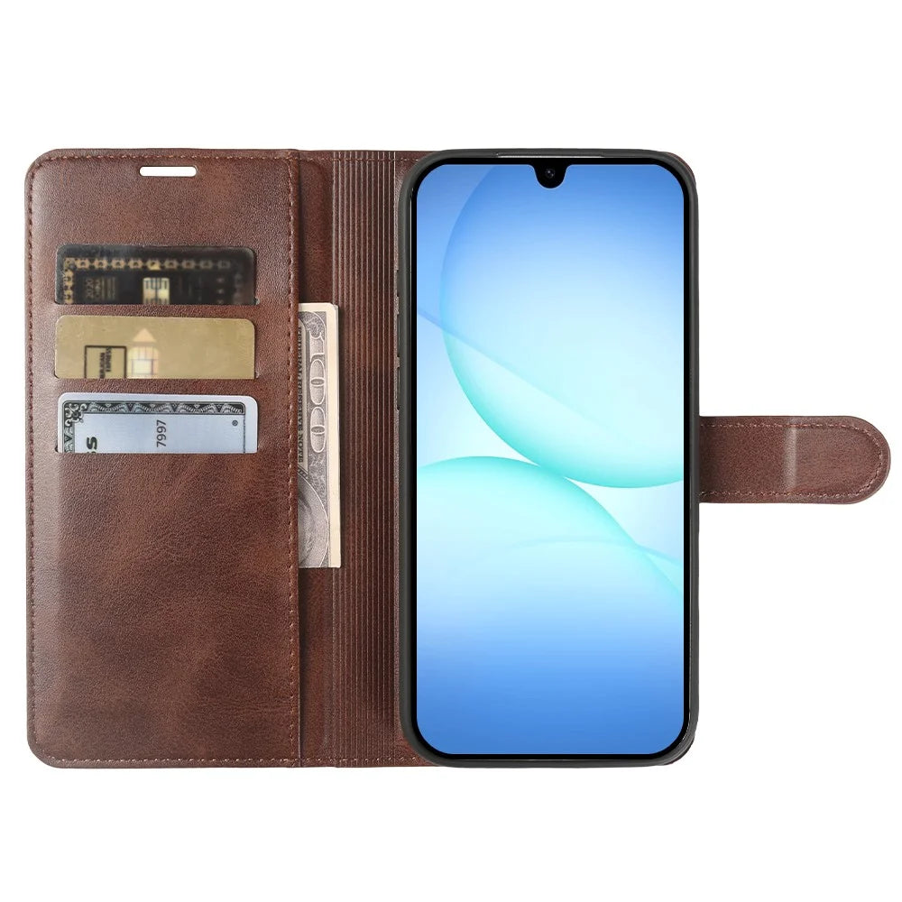 For Samsung Galaxy A18 5G / A18 4G / A17 5G / A17 4G Case Stand Wallet Calf Texture PU Leather Flip Phone Cover - Brown - 3