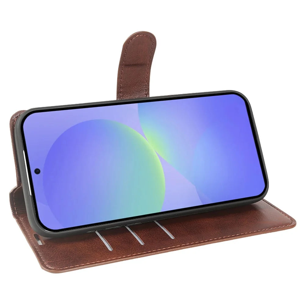 For Samsung Galaxy A37 5G Case Stand Wallet Calf Texture PU Leather Flip Phone Cover - Brown - 2