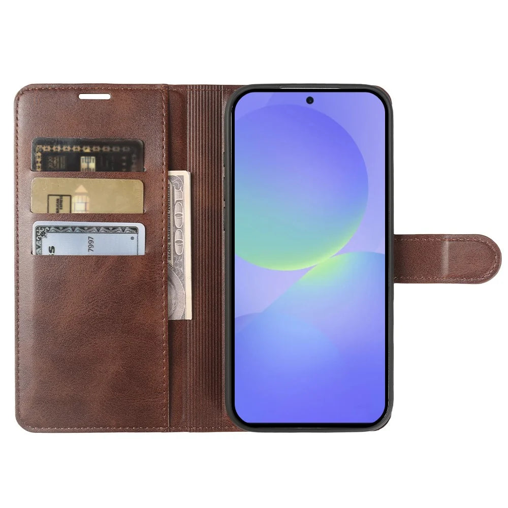 For Samsung Galaxy A37 5G Case Stand Wallet Calf Texture PU Leather Flip Phone Cover - Brown - 3