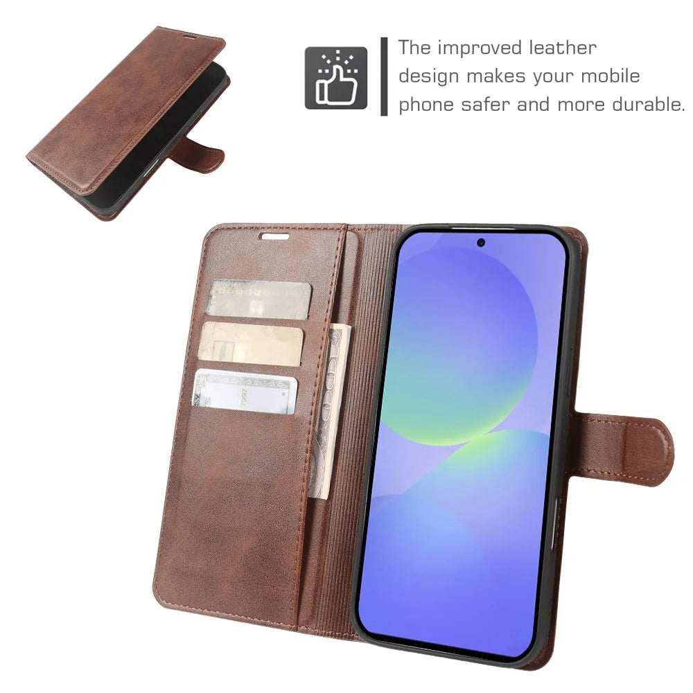 For Samsung Galaxy A37 5G Case Stand Wallet Calf Texture PU Leather Flip Phone Cover - Brown - 4