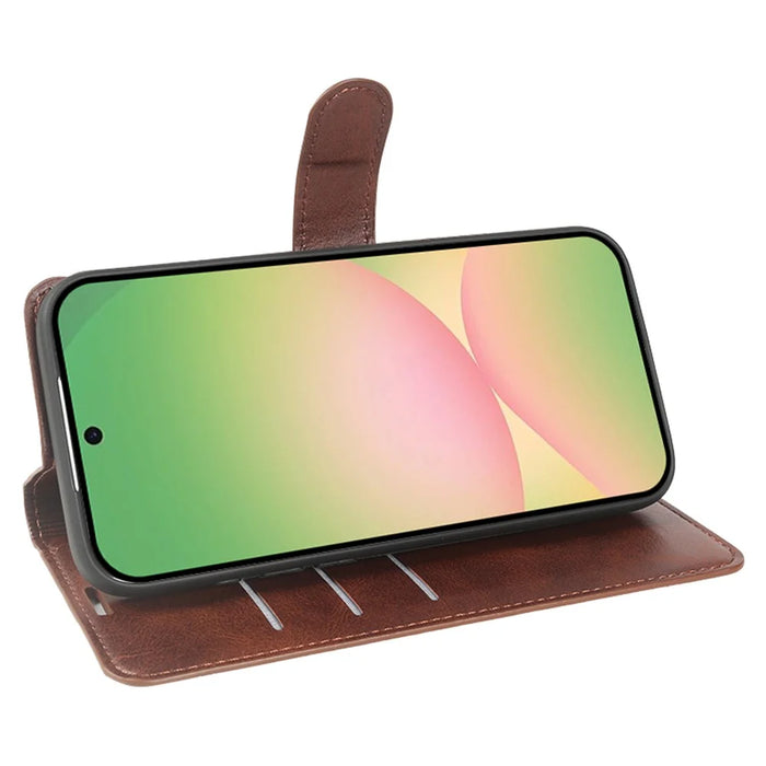 For Samsung Galaxy A56 5G Case Stand Wallet Calf Texture PU Leather Flip Phone Cover - Brown - 2