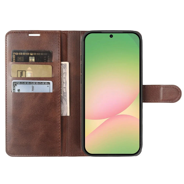 For Samsung Galaxy A56 5G Case Stand Wallet Calf Texture PU Leather Flip Phone Cover - Brown - 3