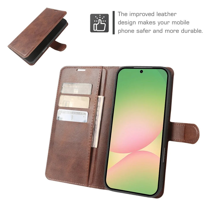 For Samsung Galaxy A56 5G Case Stand Wallet Calf Texture PU Leather Flip Phone Cover - Brown - 4