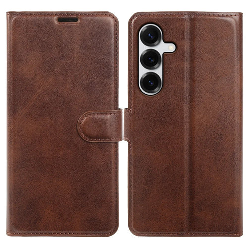 For Samsung Galaxy S25 Case Stand Wallet Calf Texture PU Leather Flip Phone Cover - Brown - 1