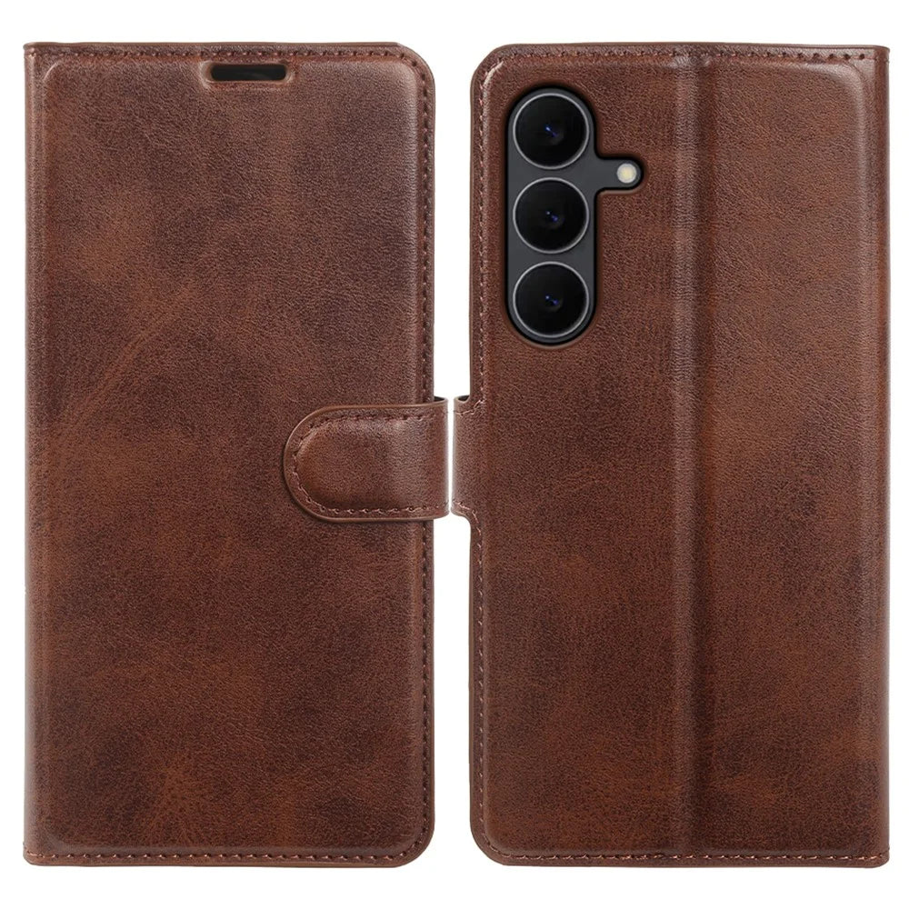 For Samsung Galaxy S25 FE Case Stand Wallet Calf Texture PU Leather Flip Phone Cover - Brown - 1