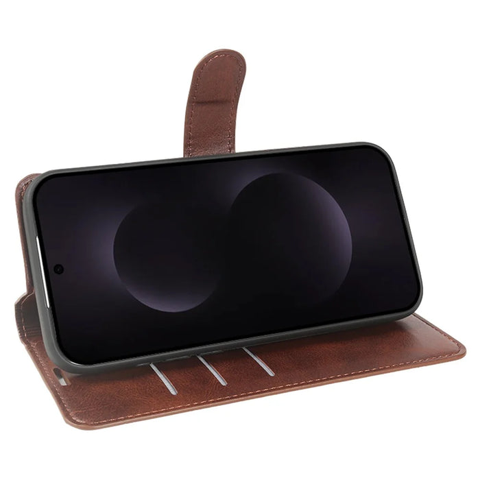 For Samsung Galaxy S25 FE Case Stand Wallet Calf Texture PU Leather Flip Phone Cover - Brown - 2
