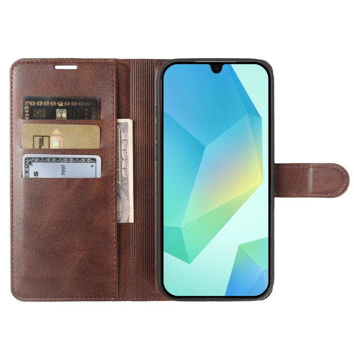 For Samsung Galaxy A16 4G  /  A16 5G Case Stand Wallet Calf Texture PU Leather Flip Phone Cover - Brown - 3