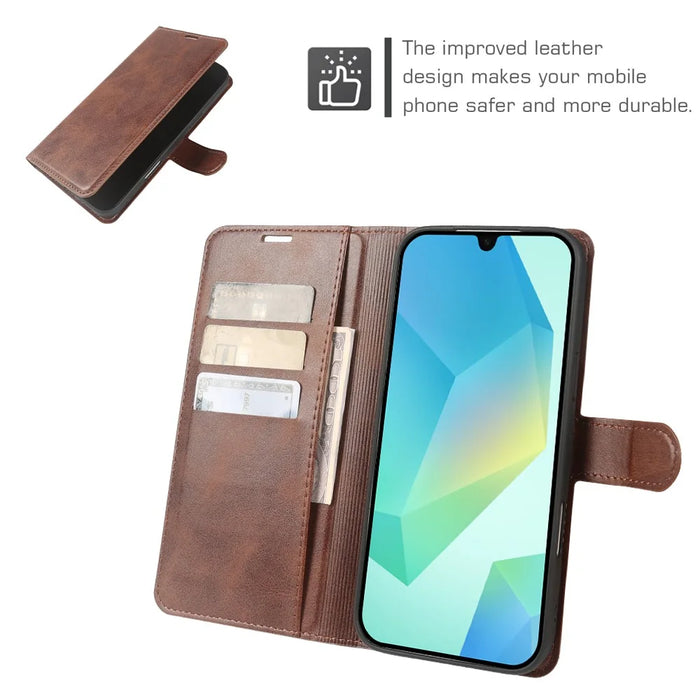 For Samsung Galaxy A16 4G  /  A16 5G Case Stand Wallet Calf Texture PU Leather Flip Phone Cover - Brown - 4