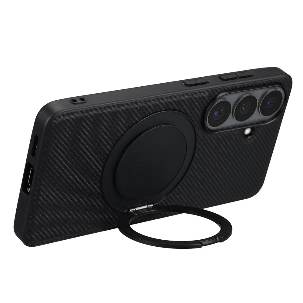 VILI TCY for Samsung Galaxy S26 Magnetic Phone Case with Rotary Kickstand PC TPU Back Cover - Black - 4
