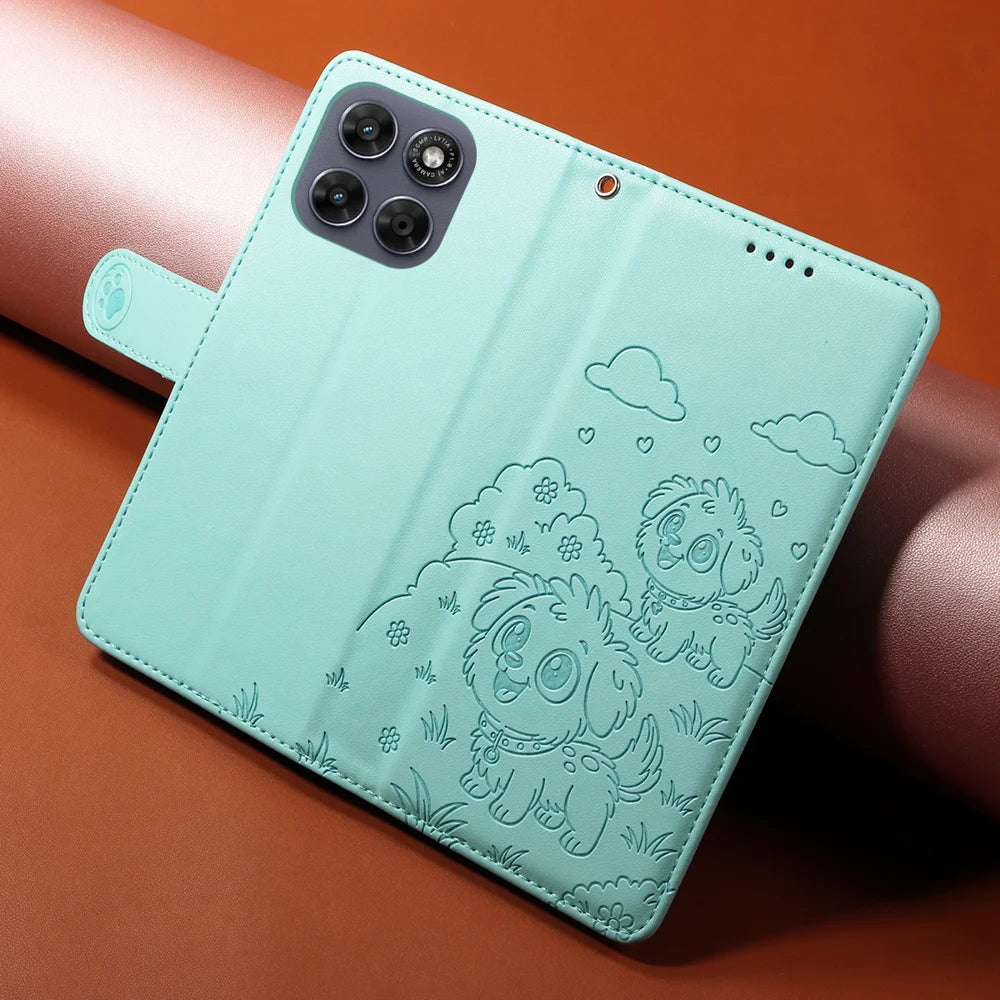 RFID Blocking Case For Motorola Moto G87 5G / G77 5G / G67 5G Imprinted Dog Pattern PU Leather Phone Cover with Wrist Strap - Green - 4