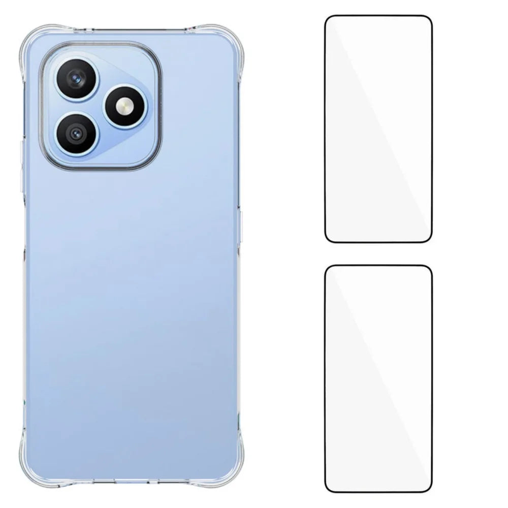 WANLONFENG For Honor X8d 4G  WL2 Series TPU Case 2.0mm Phone Cover with 2Pcs Tempered Glass Films - Transparent - 1