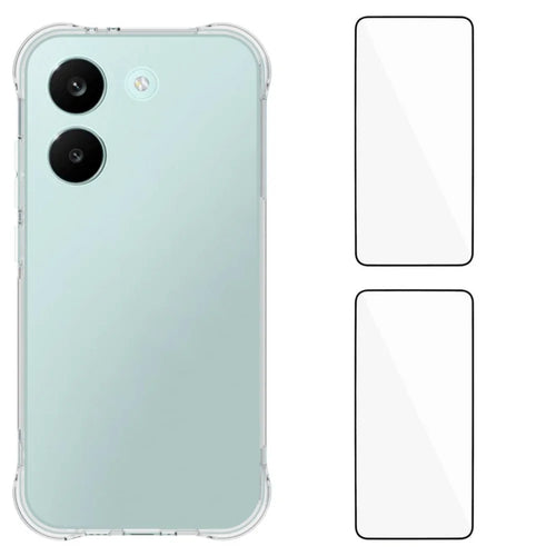 WANLONFENG For Xiaomi Redmi Turbo 5 5G  WL2 Series TPU Case 2.0mm Phone Cover with 2Pcs Tempered Glass Films - Transparent - 1