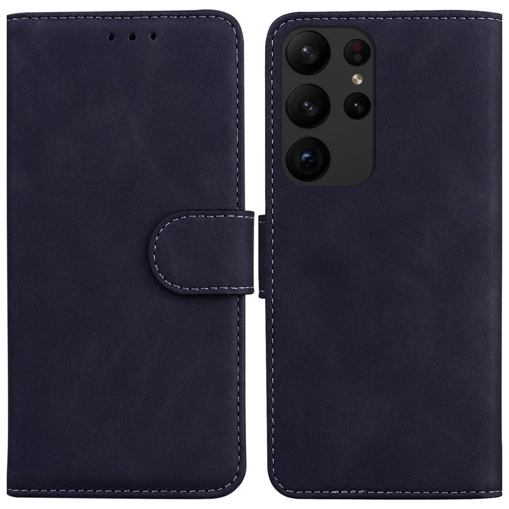 For Samsung Galaxy S23 Ultra Solid Color PU Leather Wallet Case Magnetic Clasp Protective Flip Stand Phone Cover - Black - 1