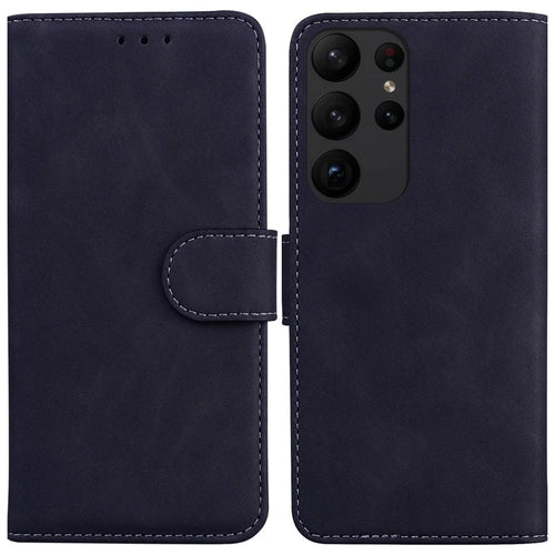 For Samsung Galaxy S23 Ultra Solid Color PU Leather Wallet Case Magnetic Clasp Protective Flip Stand Phone Cover - Black - 1
