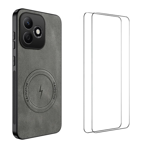 WANLONFENG For Honor X8d 4G  SD Series Magnetic Case Nappa Texture PC TPU Phone Cover with 2Pcs Screen Film - Grey - 1
