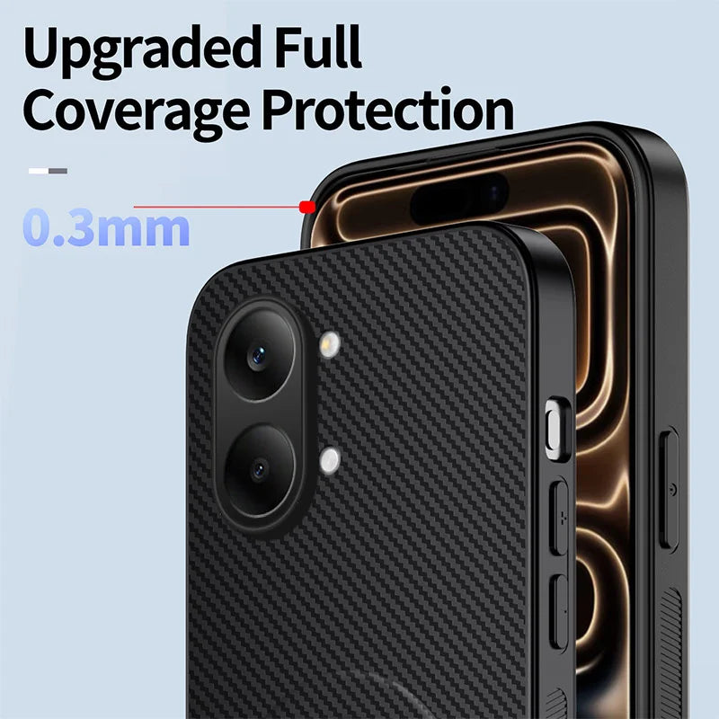 WANLONFENG For Xiaomi Redmi Turbo 5 Max 5G  QT1 Series Magnetic Case with 2Pcs Tempered Glass Films Kickstand Carbon Fiber Texture PC TPU Phone Cover - Black - 5