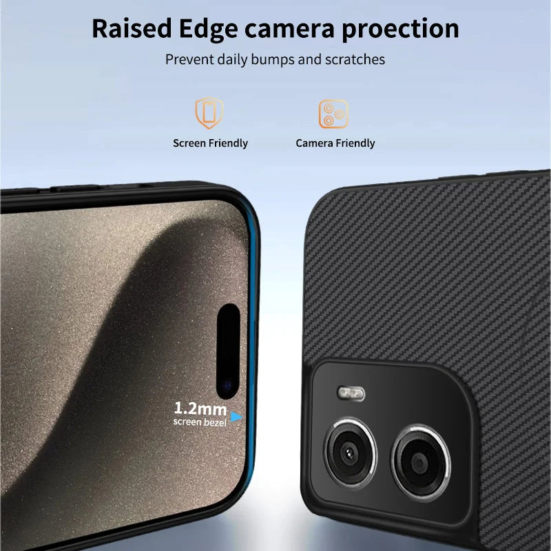 WANLONFENG For Motorola Moto G06 Power 4G / G06 4G TQ1 Series Magnetic Case Carbon Fiber Texture PC TPU Phone Cover with 2Pcs Screen Films - Black - 3