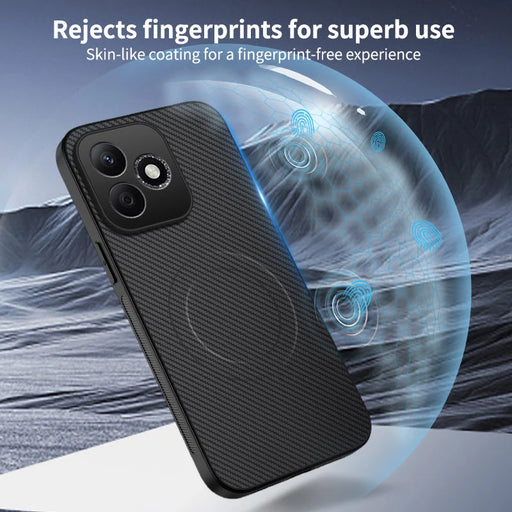WANLONFENG For Honor X8d 4G  TQ1 Series Magnetic Case Carbon Fiber Texture PC TPU Phone Cover with 2Pcs Screen Films - Black - 2
