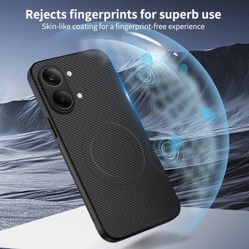 WANLONFENG For Xiaomi Redmi Turbo 5 Max 5G  TQ1 Series Magnetic Case Carbon Fiber Texture PC TPU Phone Cover with 2Pcs Screen Films - Black - 2