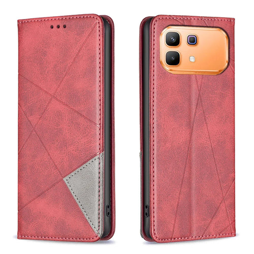 For Infinix Note 60 Pro 5G / Infinix Note 60 5G Case Card Slots Geometry Imprint Leather Phone Cover - Red - 1