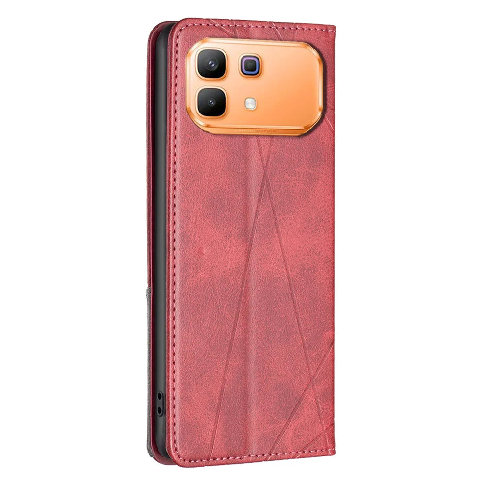 For Infinix Note 60 Pro 5G / Infinix Note 60 5G Case Card Slots Geometry Imprint Leather Phone Cover - Red - 3
