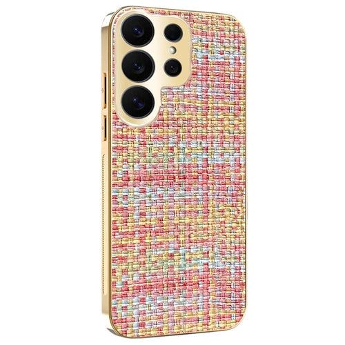 For Samsung Galaxy S26 Ultra Case Electroplating Edge Woven Texture TPU + PC Phone Back Cover - Multi-color - 1