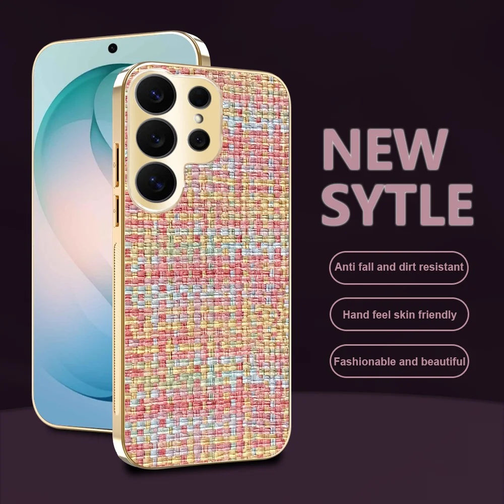 For Samsung Galaxy S26 Ultra Case Electroplating Edge Woven Texture TPU + PC Phone Back Cover - Multi-color - 2
