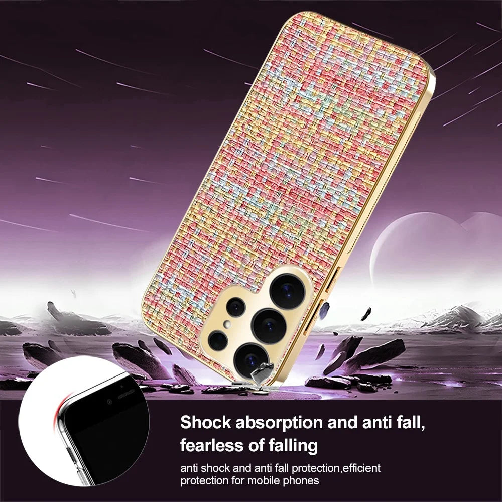 For Samsung Galaxy S26 Ultra Case Electroplating Edge Woven Texture TPU + PC Phone Back Cover - Multi-color - 4
