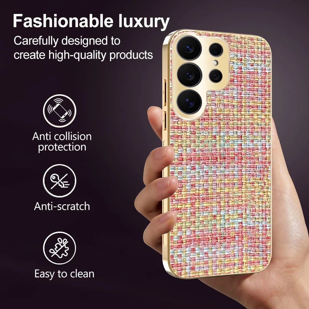 For Samsung Galaxy S26 Ultra Case Electroplating Edge Woven Texture TPU + PC Phone Back Cover - Multi-color - 5