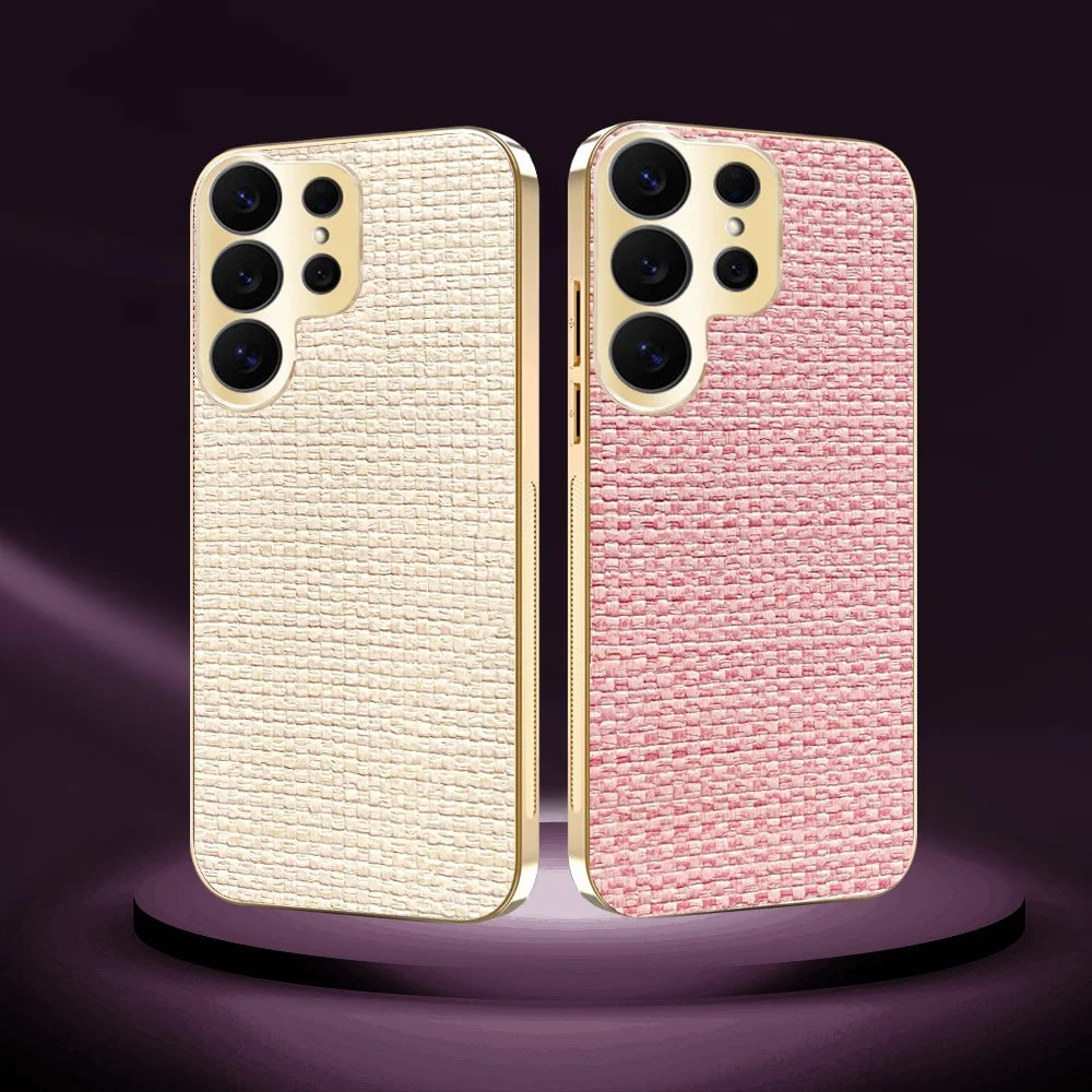 For Samsung Galaxy S26 Ultra Case Electroplating Edge Woven Texture TPU + PC Phone Back Cover - Multi-color - 7