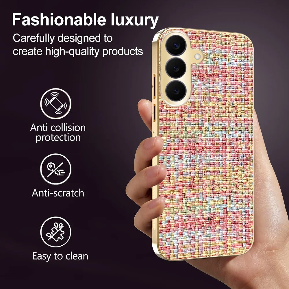 For Samsung Galaxy S26 Case Electroplating Edge Woven Texture TPU + PC Phone Back Cover - Multi-color - 5