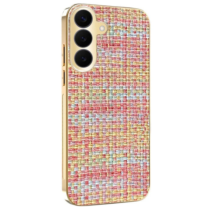 For Samsung Galaxy S26+ Case Electroplating Edge Woven Texture TPU + PC Phone Back Cover - Multi-color - 1