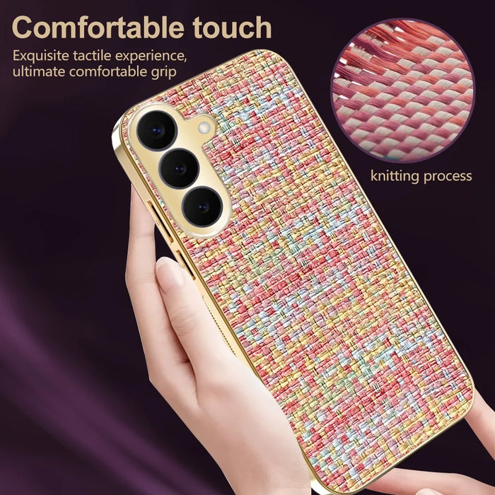 For Samsung Galaxy S26+ Case Electroplating Edge Woven Texture TPU + PC Phone Back Cover - Multi-color - 3