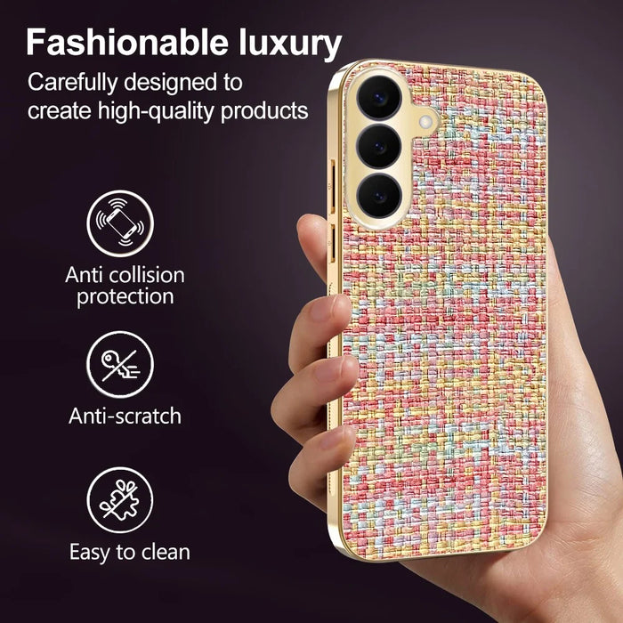 For Samsung Galaxy S26+ Case Electroplating Edge Woven Texture TPU + PC Phone Back Cover - Multi-color - 5