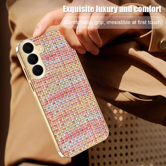 For Samsung Galaxy S26+ Case Electroplating Edge Woven Texture TPU + PC Phone Back Cover - Multi-color - 6