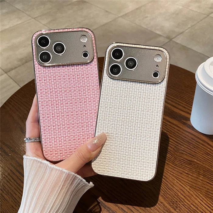 For iPhone 17 Pro Case Electroplating Edge Woven Texture TPU + PC Phone Back Cover - Multi-color - 5