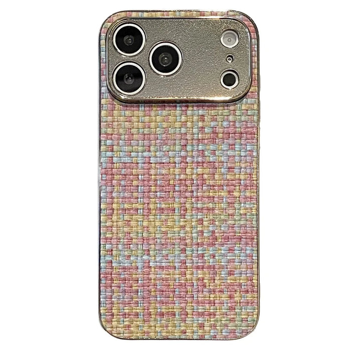 For iPhone 17 Pro Max Case Electroplating Edge Woven Texture TPU + PC Phone Back Cover - Multi-color - 1