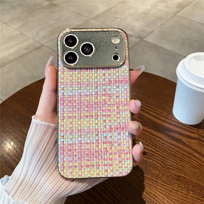 For iPhone 17 Pro Max Case Electroplating Edge Woven Texture TPU + PC Phone Back Cover - Multi-color - 2
