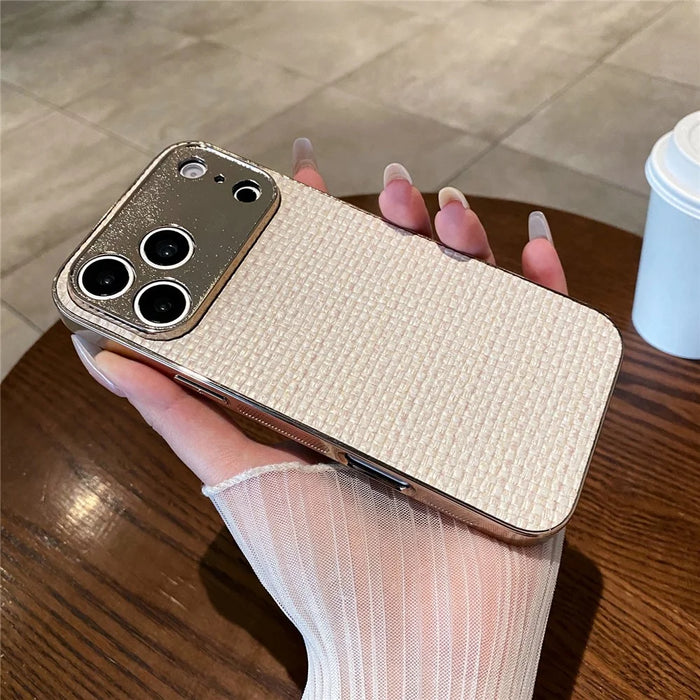 For iPhone 17 Pro Max Case Electroplating Edge Woven Texture TPU + PC Phone Back Cover - Multi-color - 4